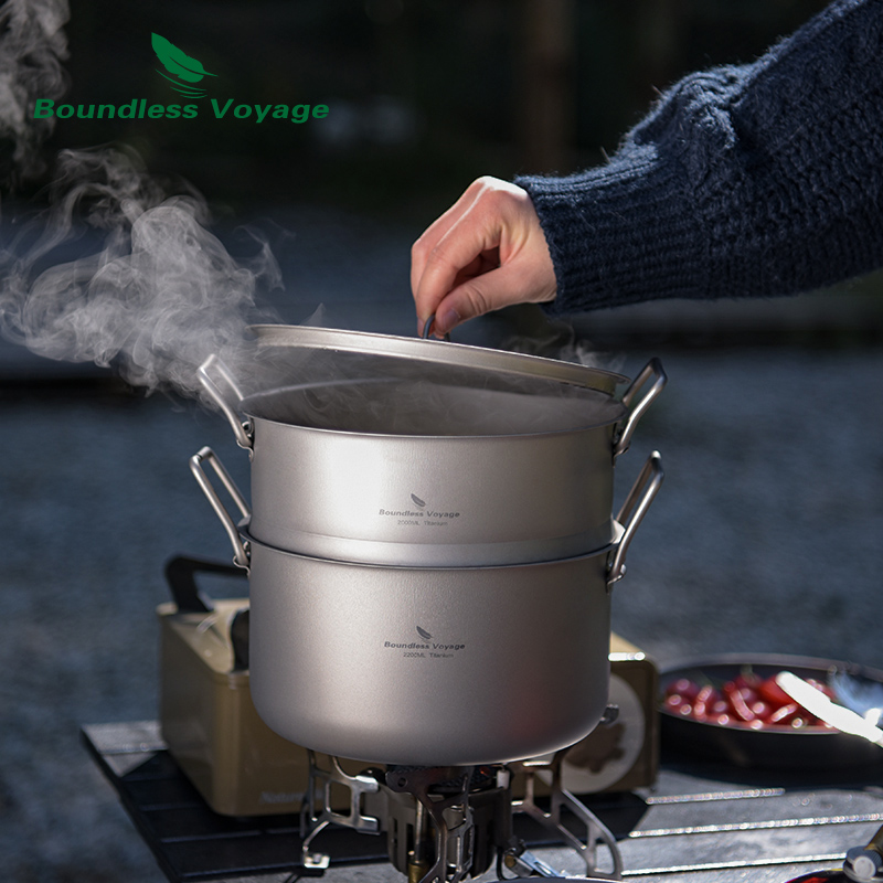 Mess Kit Titanium - Bezgraniczna podróż Tytanowy garnek parowy Kompaktowy