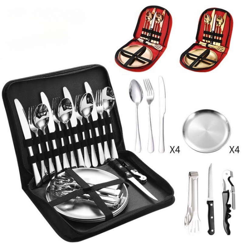 Camping Cooking And Eating Set - 10/20 szt. Zestaw sztućców ze stali