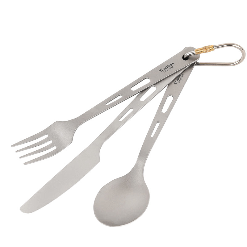 Camping Cooking And Eating Set - Tiarsan 3 szt. Zestaw sztućców tytanowy