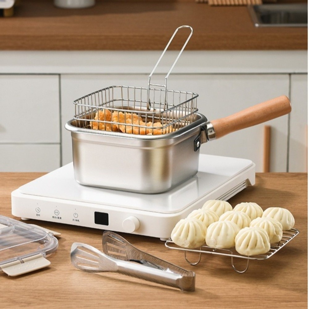 Camping Cooking Basket - Przenośna patelnia ze stali nierdzewnej, kwadratowa,