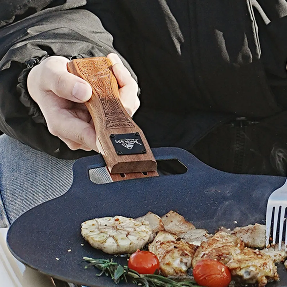 Camping Cooking Meat - Uchwyt do patelni grillowej z naturalnego