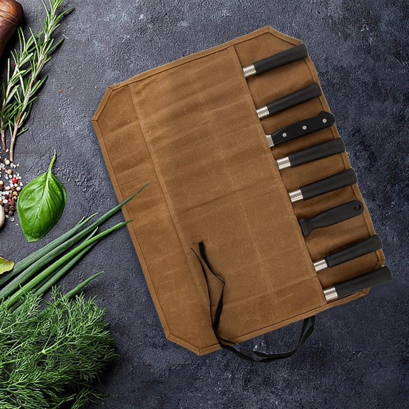 Camping Cooking Organizer - Woskowany płócienny pokrowiec na noże szefa