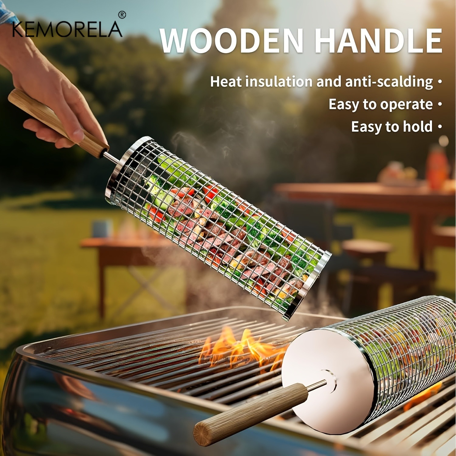 Camping Cooking Basket - Zestaw okrągłych koszy do grillowania, nierdzewna